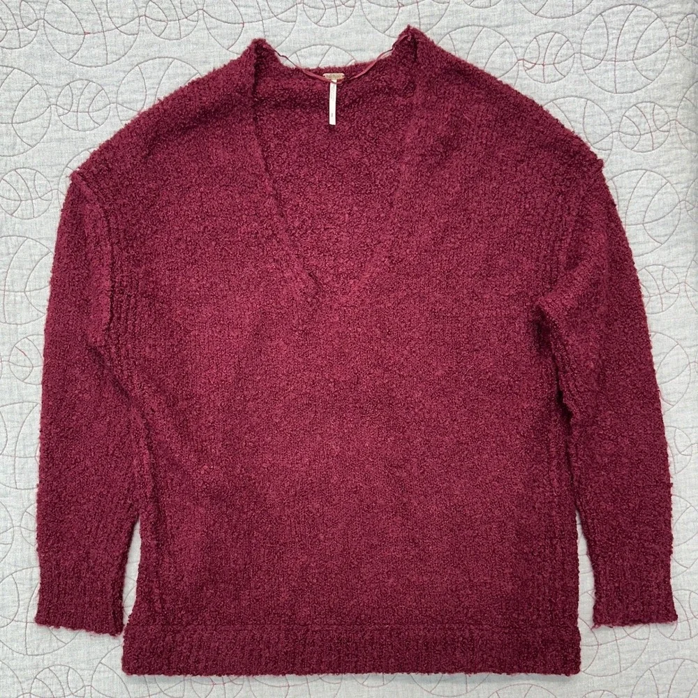 Free People Songbird Sweater Burgundy Alpaca V-Neck Boucle / Women's Small